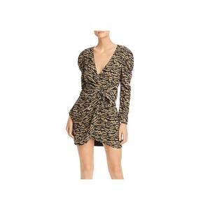 Bardot Animal Sketch Faux Wrap Mini Dress Sz XS 4